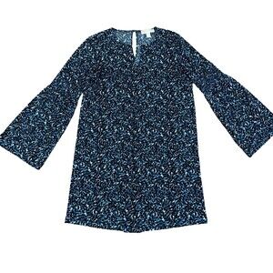 Michael Kors Women's Long Sleeve Tunic Blouse Size M Blue Black White Vine Leaf